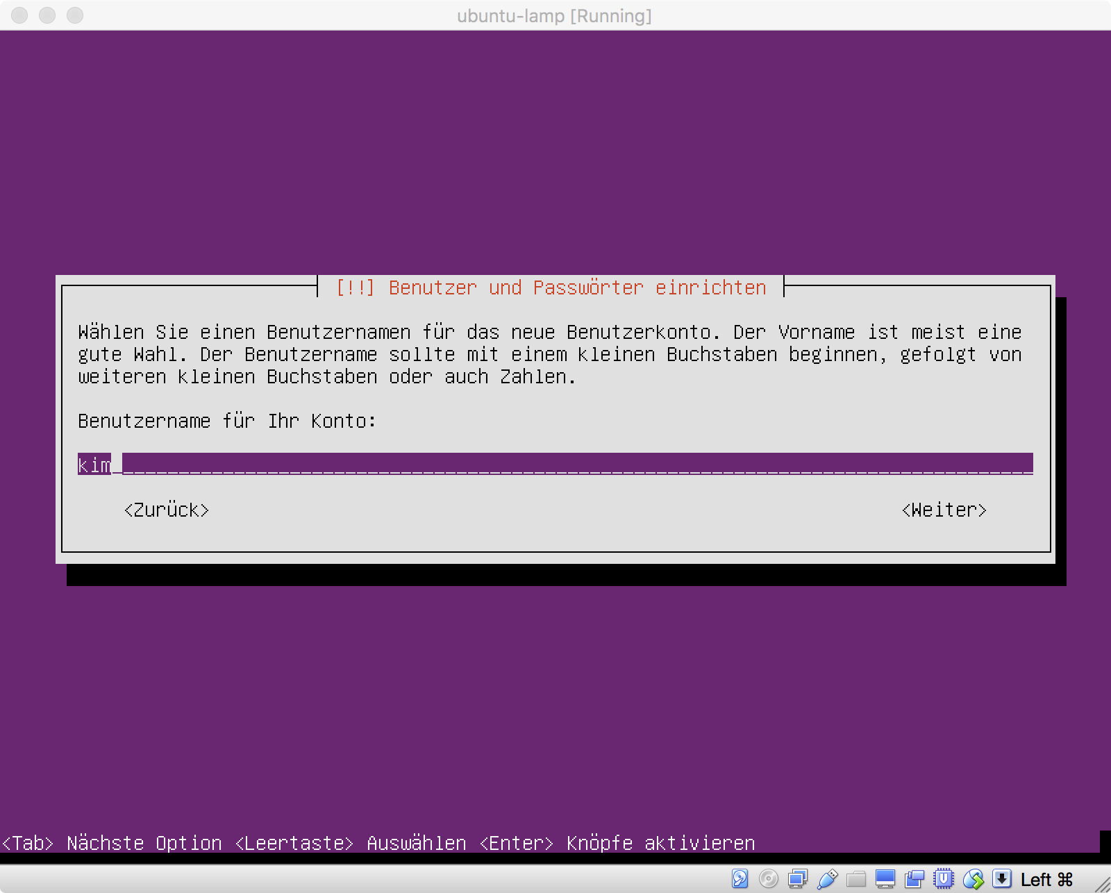 Ubuntu Installation - Benutzernamen festlegen